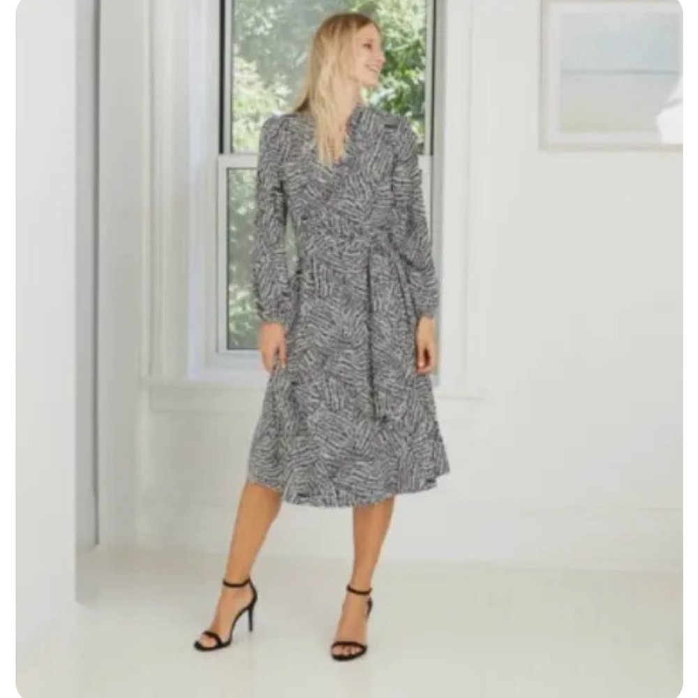 Belted long sleeve midi wrap dress